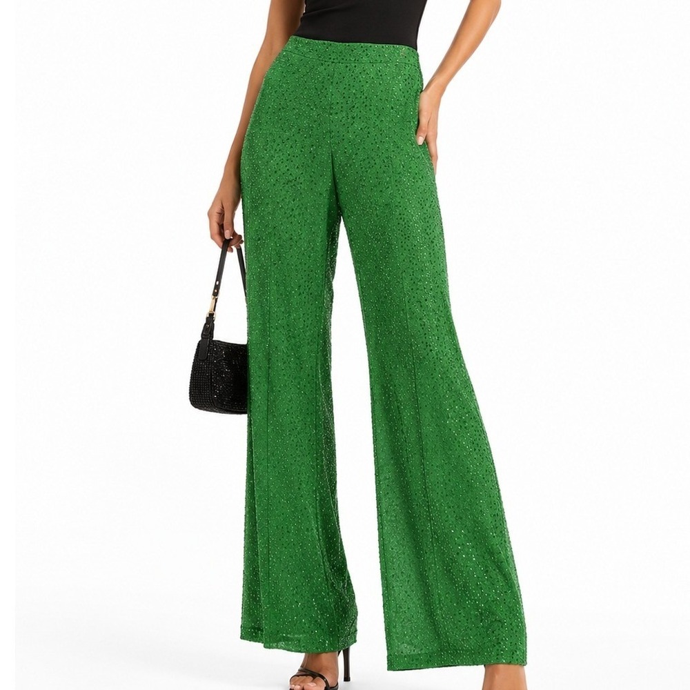Express Retro Cottagecore Green Lace Wide Leg Pants High Rise Trousers NWT 4L
